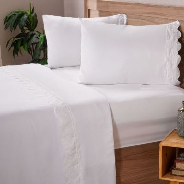 JOGO DE CAMA BRODERIE MICROFIBRA 3 PEÇAS SOLTEIRO MARFIM SOLTEIRO