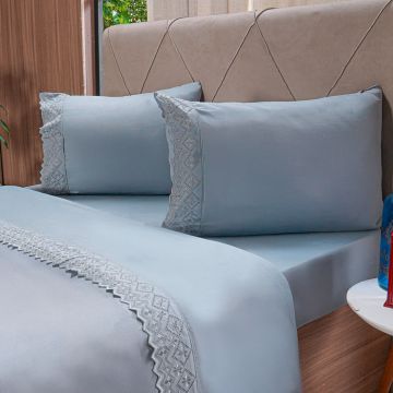 JOGO DE CAMA BRODERIE MICROFIBRA 4 PEÇAS KING BRUMA AZUL KING-0